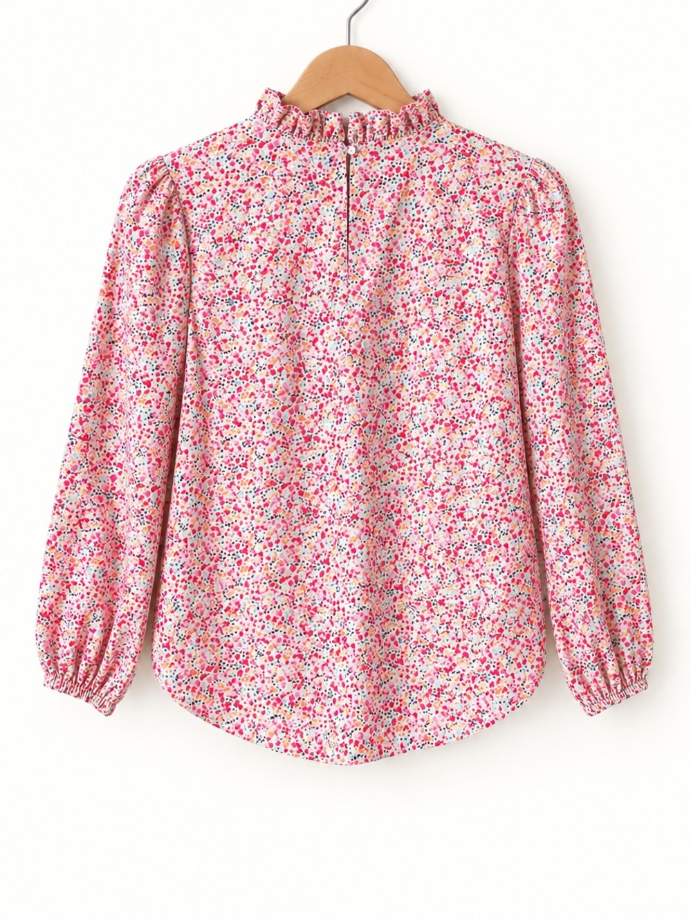 J. Crew Liberty Ditsy Floral Ruffle Stand Collar Blouse Pink Long Sleeve Top - Picture 5 of 9